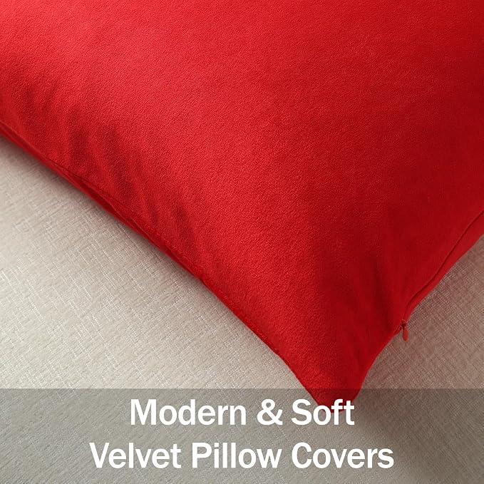 Lumbar Pillow Covers 12x20 Christmas Red: Pack of 2 Cozy Soft Velvet Rectangular Modern Luxury Decorative Throw Pillow Cases for Sofa Couch Living Room Bed Home Decor