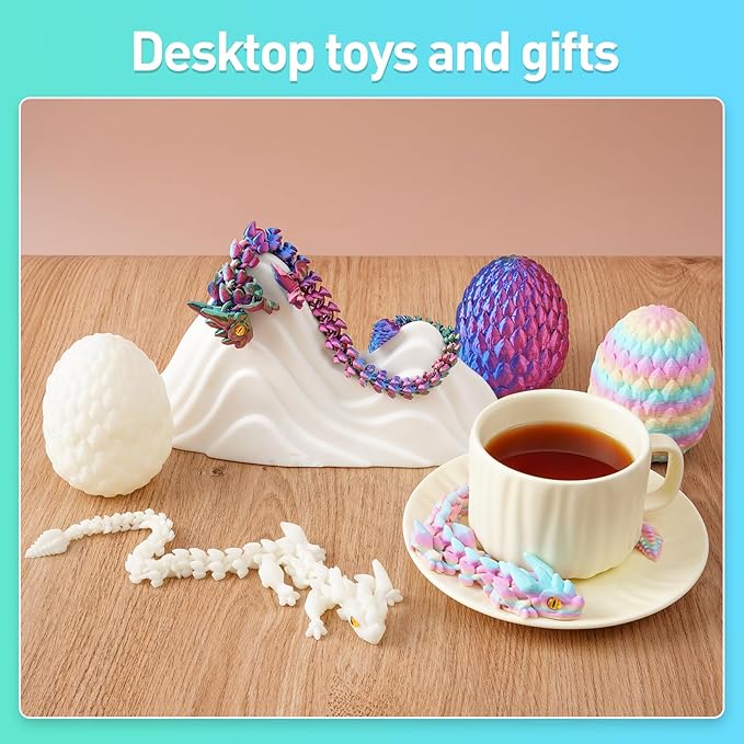 FYEFKJSA 3D Printed Dragon Eggs with Dragon Inside - 12Inch,Articulated Fidget 3D Printed Animals, Interesting Decorative Gift, Easter Basket Essentials Stuffers (Glow in The Dark)