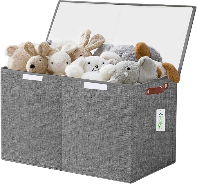 Large Toy Storage Box with Lids, Collapsible Sturdy Baby Storage Organizer Chest Bin Basket for Kids, Boys, Girls, Playroom, Nursery, Bedroom, Closet 25"x13"x16" (Gray)