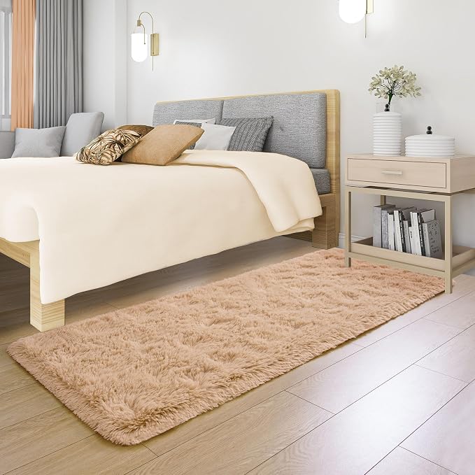 Tepook Soft Runner Rugs for Bedroom Living Room, Fluffy Plush Rug 2x6 for Kids Girls Room, Shag Furry Area Rug Non Slip Carpet for Nursery Children Dorm Home Decor, Beige