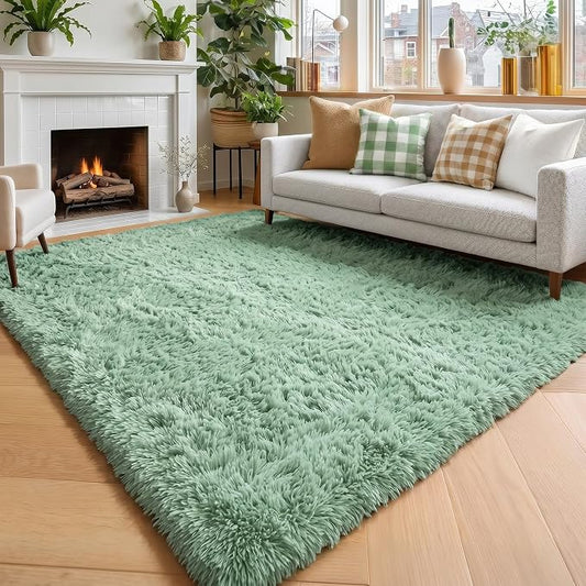 Amdrebio Sage Green Furry Area Rug 5x8 for Bedroom Living Room Classroom | Fuzzy Fluffy Shag Shaggy Kids Carpet, Nursery Dorm Playroom Reading Corner Decor, Light Mint Green Color, Baby Toddler Accent