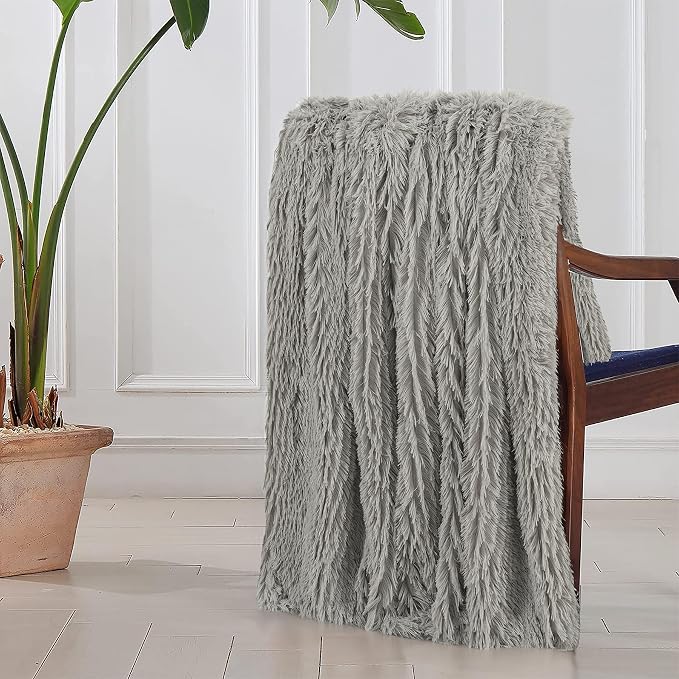Decorative Extra Soft Faux Fur Blanket Twin Size 70" x 78",Solid Reversible Fuzzy Fluffy Cozy Plush Fleece Comfy Microfiber Blanket for Couch Sofa Bed,Quiet Grey