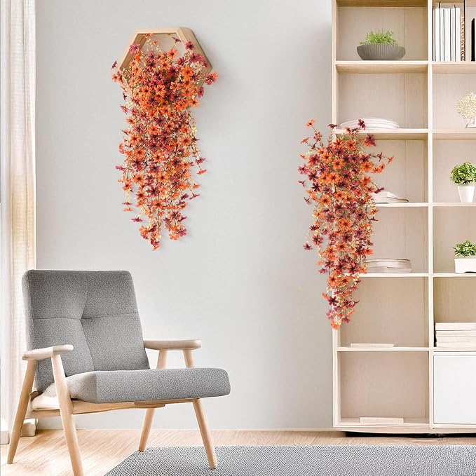 INQCMY Artificial Fake Hanging Flowers Plants for Outdoor Fall Decoration | 4PCS Faux Silk Daisy with Eucalyptus Leaves,UV Resistant Look Real for Outside Home Planter Porch Patio Yard Autumn Decor