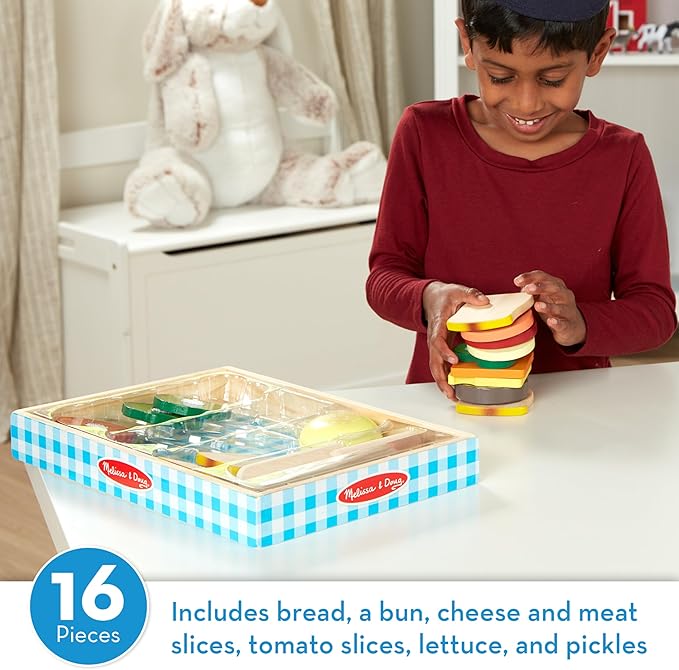 Melissa & Doug Wooden Sandwich-Making Pretend Play Food Set Food Toys for Kids Play Kitchen for Ages 3+