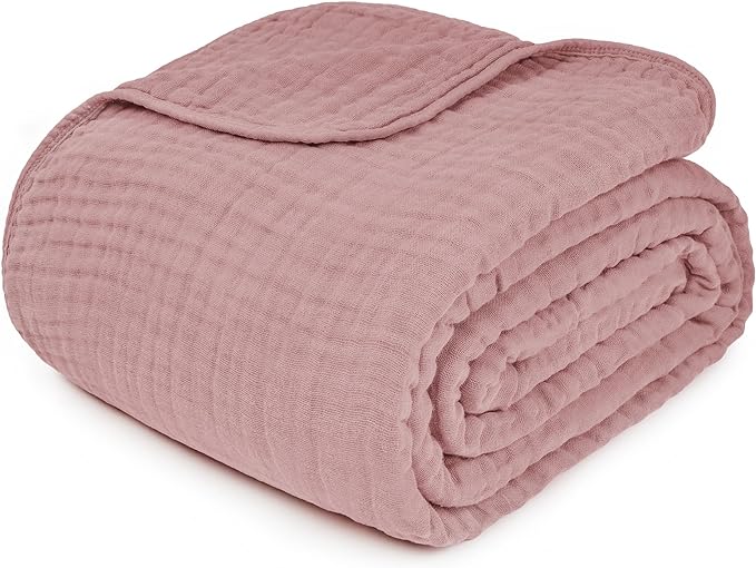 Comfy Cubs Adult Muslin Blanket 90x66” Twin Swaddle Blankets, Mauve | 6 Layer Soft, Breathable & Lightweight Muslin Adult Blanket - Machine Washable & Designed in the US Bedding for All Seasons