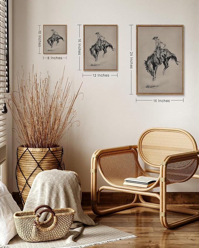 ZZLWBKGL Western Wall Decor Bronco Buster Canvas Art Cowboy Framed Wall Art | Vintage Artwork Farmhouse Picture Retro Country West Paintings for Living Room Bedroom 8x10in
