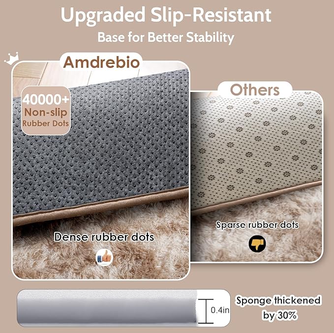 Amdrebio Beige Tan Furry Area Rug 4x6 for Bedroom Living Room Nursery Dorm | Fluffy Shag Cozy Plush Fuzzy Shaggy Carpet, Classroom Playroom Home Office Decor, Neutral Aesthetic, Baby Kids Toddler Corner