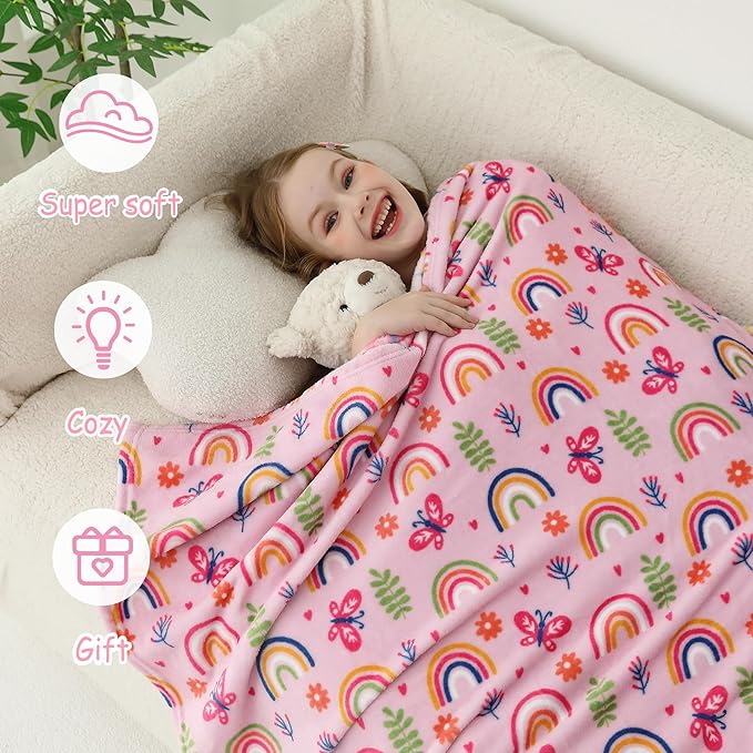 Softan Kids Throw Blanket for Girls & Boys, Warm Soft Toddler Flannel Blankets for Sofa Couch Bed， Cozy Fuzzy Plush Flannel Kids Throw Blanket for Daycare & School - Colorful Rainbow 50x60 inches