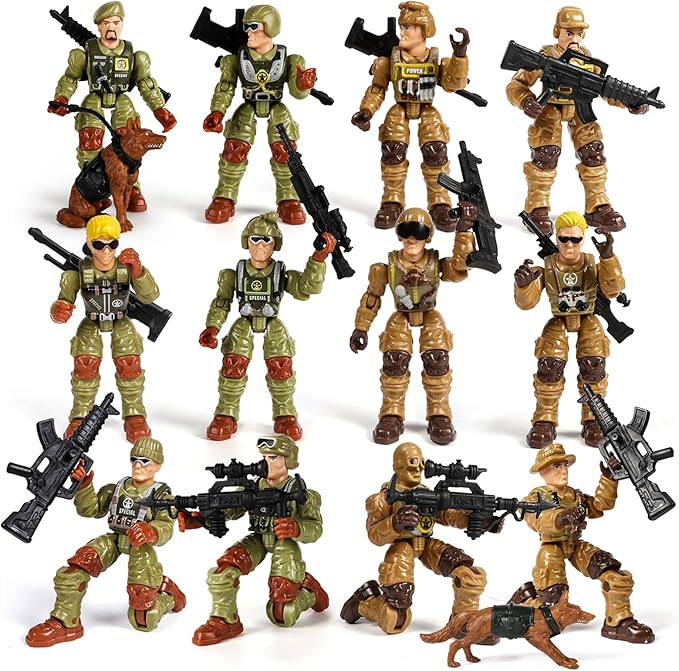 HAPTIME Army Men Action Figures with Weapons, Toy Soldiers for Boys, Plastic Army Toys for Boys 6-8, Birthday Gift for Military Collectors (6Pcs Green + 6Pcs Yellow)