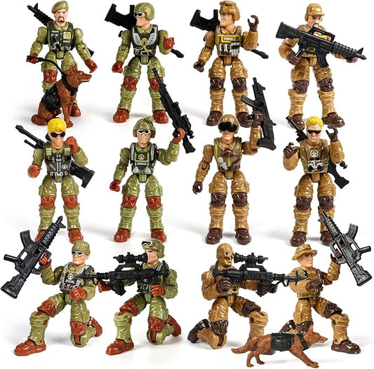 HAPTIME Army Men Action Figures with Weapons, Toy Soldiers for Boys, Plastic Army Toys for Boys 6-8, Birthday Gift for Military Collectors (6Pcs Green + 6Pcs Yellow)