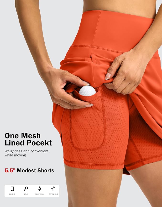18" Skorts for Women 3 Pockets High Waist Long Athletic Tennis Skirt Golf Skort for Casual Summer Travel