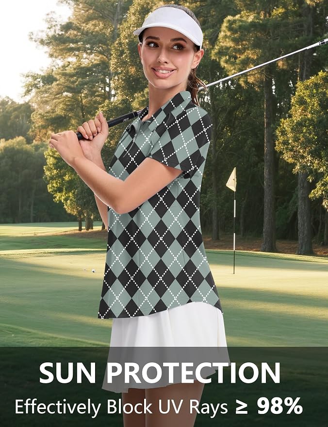 LOMON Womens Golf Polo Shirt Summer Short Sleeve Quarter Zip Outfit | Side-Pockets,Princess Seams,Cotton,Wrinkle Free,Moisture Wicking,Quick-Dry,Lightweight,Collared,for Tennis Workout