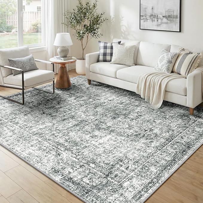 CAPALOCA 3x5 Washable Nursery Girls Low Pile Area Rug Grey | Non-Slip Soft Rugs for Bedroom Kids Playroom Living Room, Print Pattern Water Repellent Carpet Indoor Decor