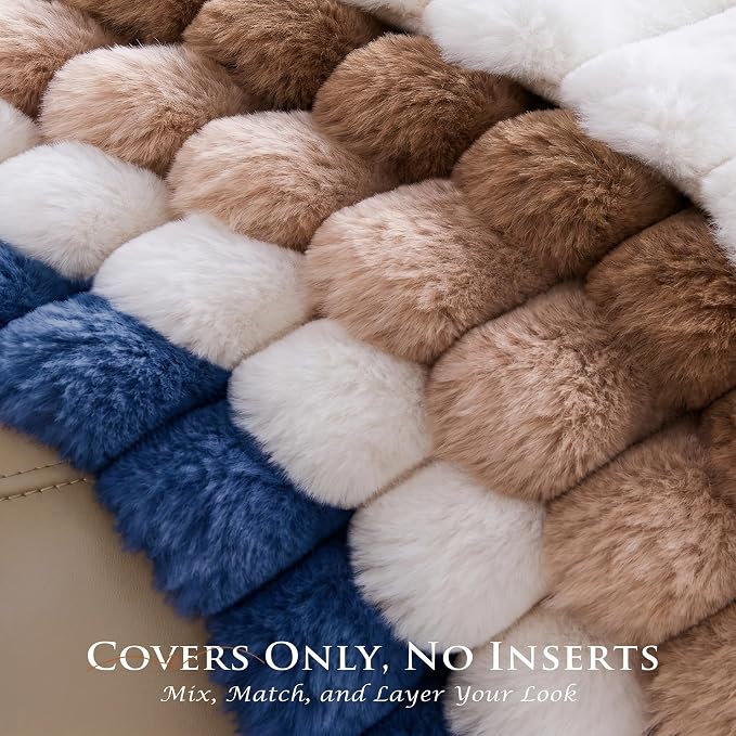 Pack of 2 Throw Pillow Covers 18x18 Decorative Solid Plush Faux Fur with Soft Velvet Back, Square Striped Cushion Cases Modern Farmhouse Home Decor for Living Room Couch Sofa Bed Navy Blue