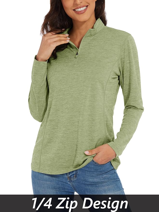 MAGCOMSEN Women's UPF 50+ Sun Shirts Long Sleeve 1/4 Zip Pullover Quick Dry Workout Hiking Tops Running Athletic Shirts