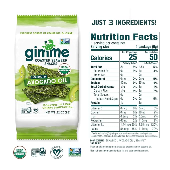 Gimme 12 CT Sharing Size Sea Salt & Avocado Oil Seaweed Snacks, 9g, 0.32oz