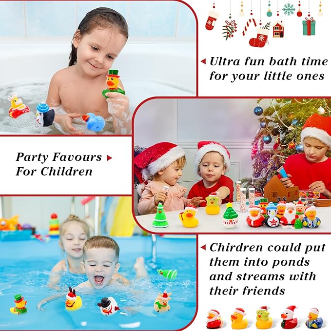 30 Pack Christmas Rubber Ducks-2.3 Inch Bulk Floater Ducks for Ducking Assortment Rubber Duckies for Kids Baby Bath Toys,Birthday Gifts Party Favors Summer Beach Pool Activity Toys