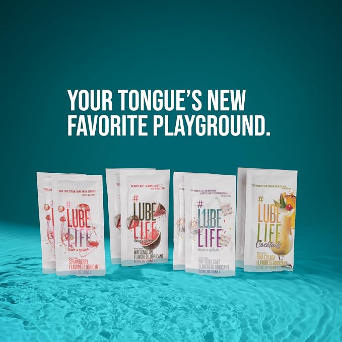 LUBELIFE Flavors Pack, Water-Based Flavored Personal Lubricants 8 x 0.3 Oz - Strawberry, Watermelon, Birthday Cake and Pina Colada lube for Men, Women and Couples, Made Without Added Sugars