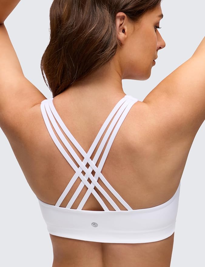 CRZ YOGA Butterluxe Multi-Strap Cross Back Sports Bras for Women - V Neck Padded Strappy Wireless Yoga Top