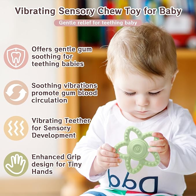 Wacipeck Vibrating Teethers for Babies 6-18 Months, Sensory Chew Toys for Kids with Autism & Special Needs, Chew Toys with 3 Vibration Modes, Toddler Travel Essential, 1-2 Year Old Boys Girls Gifts