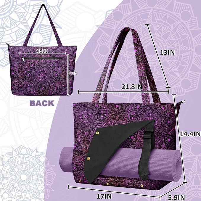 Yoga Bag for Women, Large Canvas Yoga Mat Tote Bag with Yoga Mat Carrier - Large Mat Pocket Fitness Tote for Pilates, Gym, Travel, Office & Beach