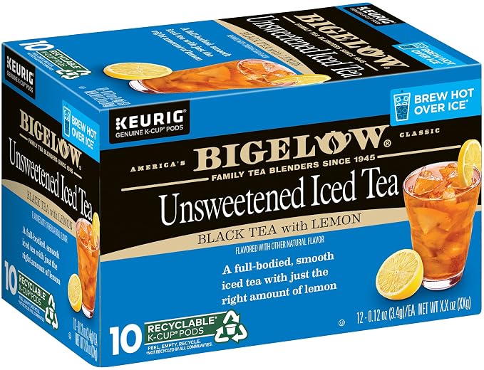 Bigelow Tea Unsweetened Iced Black Tea with Lemon K Cups Pods, Caffeinated Tea Keurig Tea Pods, 10 Count Box (Pack of 6), 60 Total K Cup Pods Total