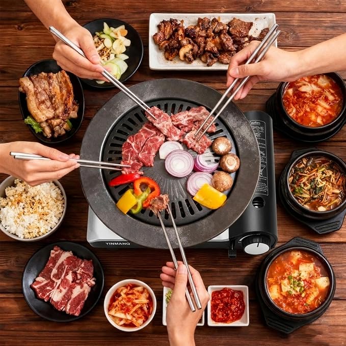 Detachable Grill Pan & Butane Stove Combo with Safety Auto-Eject | Portable Suitcase Design for Camping, Tailgating, Picnics, Indoor/Outdoor Cooking & Hot Pot