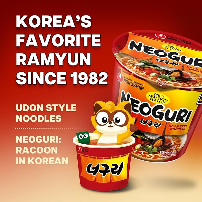 Nongshim Ramen Noodles, Gourmet Instant Ramen cup, Premium Microwavable Noodle Soup, Neoguri Spicy Seafood, 2.64 Ounce (Pack of 6)