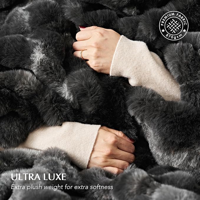 Faux Rabbit Fur Bubble Throw Blanket, 60"x80", Marble Black | Ultra Soft, Luxury Faux Rabbit Fur Throw, Thick Warm Bubble Blanket, Cozy Fluffy Reversible, for Bed, Couch, Chair, Sofa