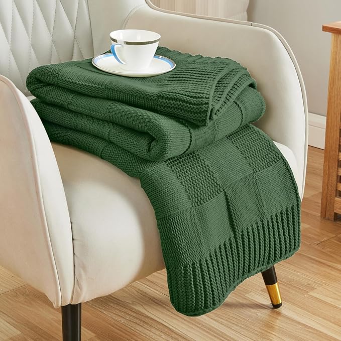 CozeCube Christmas Green Knitted Checkered Throw Blanket 60"X80" | Check Knit Throw for Couch, Decorative Christmas Soft Cozy Warm Blanket for Bed Sofa Living Room
