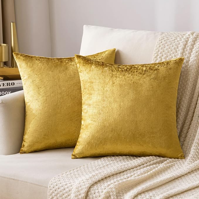 MIULEE Velvet Throw Pillow Covers 20x20 Inch Pack of 2 Golden | Soft Solid Decorative Pillow Covers, Modern Luxury Home Decor, for Couch Chair Sofa Bedroom Livingroom