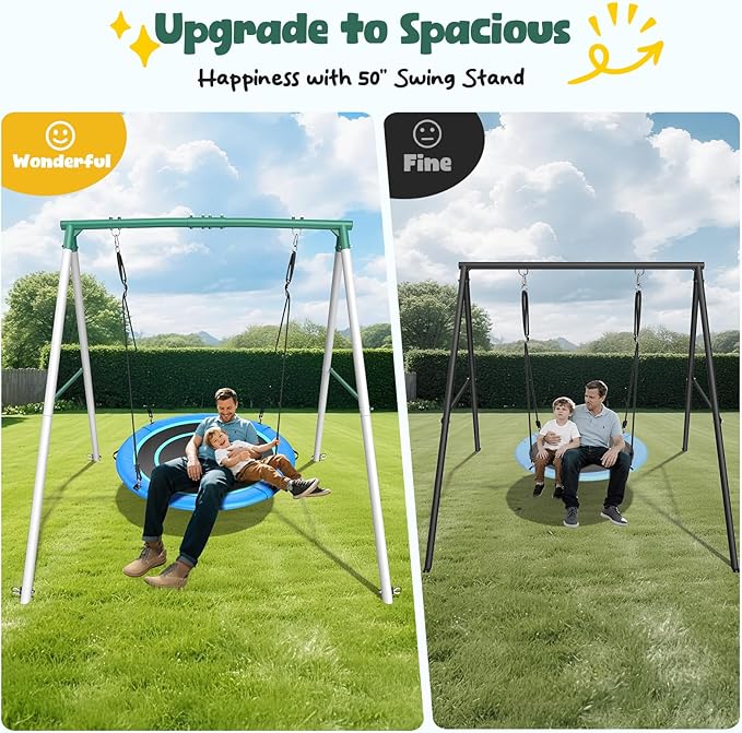 Hapfan 50" Large Saucer Swing with Stand for Kids Outdoor, 6.5 ft Tall 500 lbs Swing Sets for Backyard, Heavy Duty Metal Outdoor Swingset for Adults