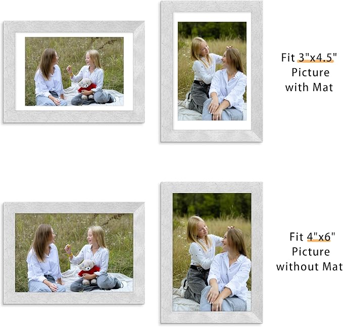 Picrit 4x6 Picture Frame Set of 12, Display 3.5x5 with Mat or 4x6 without Mat, Photo Frames for Wall Mounting or Table Top Display, Silver