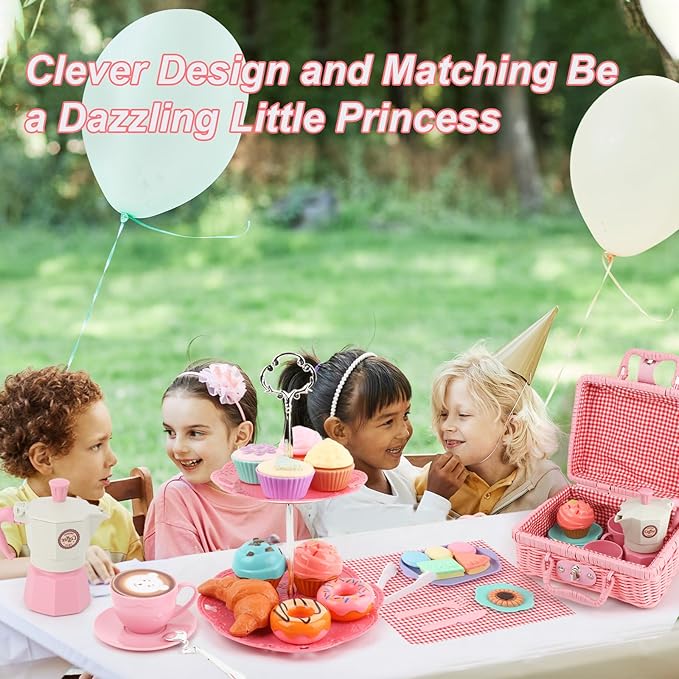 Afternoon Tea Toys Set Pretend Play Food Toys for Toddler Girls, Party Tea Playset Toy Gifts for 3 4 5 6 Year Old Girl Boy Kids Toddlers