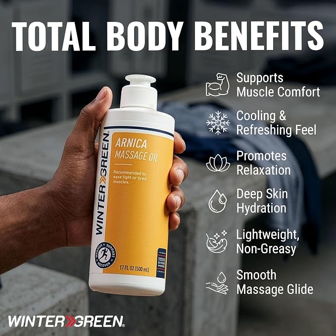 Wintergreen Arnica Massage Oil, 16.9 oz – Body Oil for Relaxation of Tight or Tired Muscles, Premium Blend for Relief, Arnica Gel Pain Relief for Athletes, Sports Therapy, Post-Workout Recovery