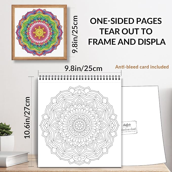 FUNLAVIE Mandala Coloring Book for Adults Relaxation and Teens Stress Relief, Spiral Coloring Book for Women, Spiral Bound Mindfulness Stress-Free Patterns for Adult, Large Print Coloring for Men