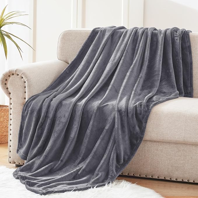 Exclusivo Mezcla Soft Fleece Throw Blanket for Couch, Dark Grey | 50x60 Inches, Double-Sided Brushed Flannel, Lightweight Plush Cozy Blanket for Home Decor, All Season, Machine Washable