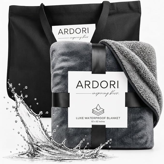 King Size Waterproof Blanket for Bed, Gray Absorbent Fleece, 82x82 | Plush Water Proof and Stain Resistant Layered Blankets, Leakproof Top Cover