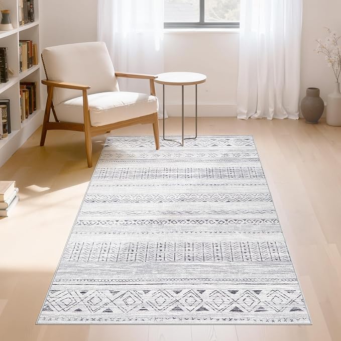 cotiled 3x5 Area Rugs Living Room Rug: Washable Boho Rugs with Non Slip Backing Small Soft Indoor Stain Resistant Carpet for Bedroom Farmhouse Dining Room Lightweight Home Decor Dark Grey