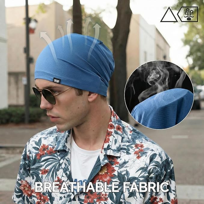 QINGLONGLIN Cooling Skull Cap Sweat Wicking Breathable for Men Women 3 Pack | Lightweight Quick Dry Beanie & Helmet Liner, Stretch Non-Slip Fit Under Hard Hat, Construction Gym Cycling Running Workout