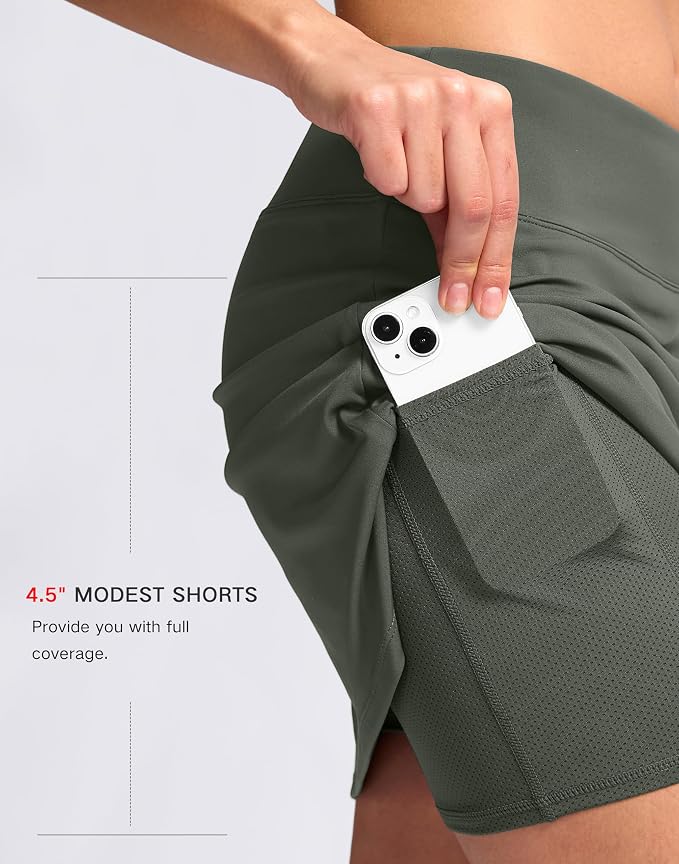 16" Skorts with 2 Pockets | Side Slits, High Waisted, A Line, Casual, Pickleball, Athletic, Golf, Tennis Skirt, for Women