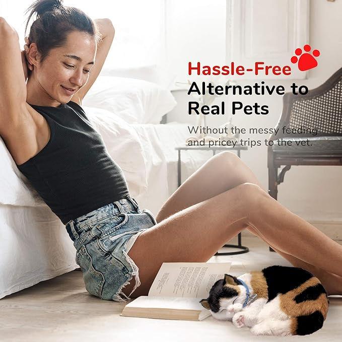 Original Petzzz Calico Cat, Realistic Lifelike Stuffed Interactive Pet Toy, Companion Dog with 100% Handcrafted Synthetic Fur
