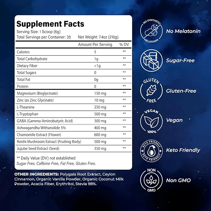 BloomBoost Magnesium Glycinate Powder, Upgraded Formula with Vanilla Coconut Powder, GABA, L-Theanine, Ashwagandha and Chamomile, Natural Berry Flavor - Perfect for Evening Wind-Down & Cozy Nights