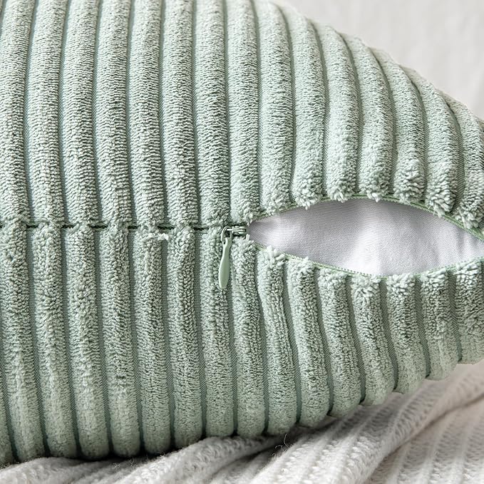 MIULEE Greyish Green Decorative Throw Pillow Covers for Couch 20x20 Inch | 2 Pack, Boho Farmhouse Pillow Covers, Soft Cross Corduroy Patchwork Textured Cushion Cases For Bed Sofa