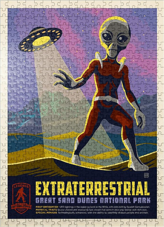 MyPuzzle Legends of The National Parks: Great Sand Dune's Extraterrestrials, Vintage Poster - Premium 500 Piece Jigsaw Puzzle for Adults