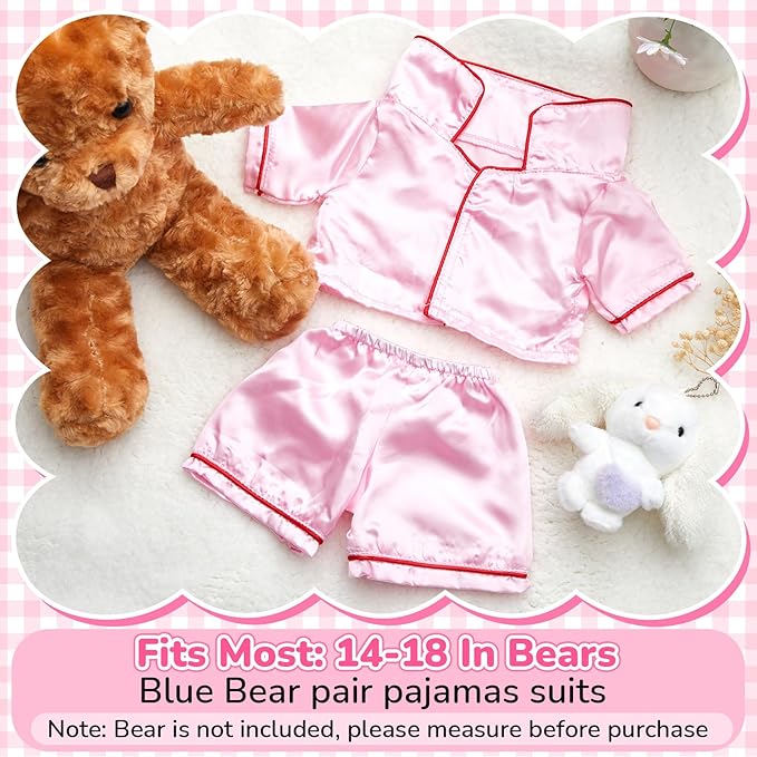 2 Pcs Bear Clothes Outfit Fit Most 12-16 Inch Stuffed Clothing Cute Plush Doll Clothes Plushy Bear Pajamas for Stuffed Make Your Own Plush Bears(Solid Style,Pink)