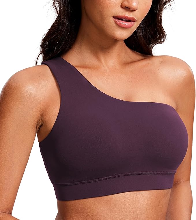 CRZ YOGA Butterluxe One Shoulder Sports Bras for Women - Sleeveless One Strap Low Impact Asymmetrical Workout Yoga Tops