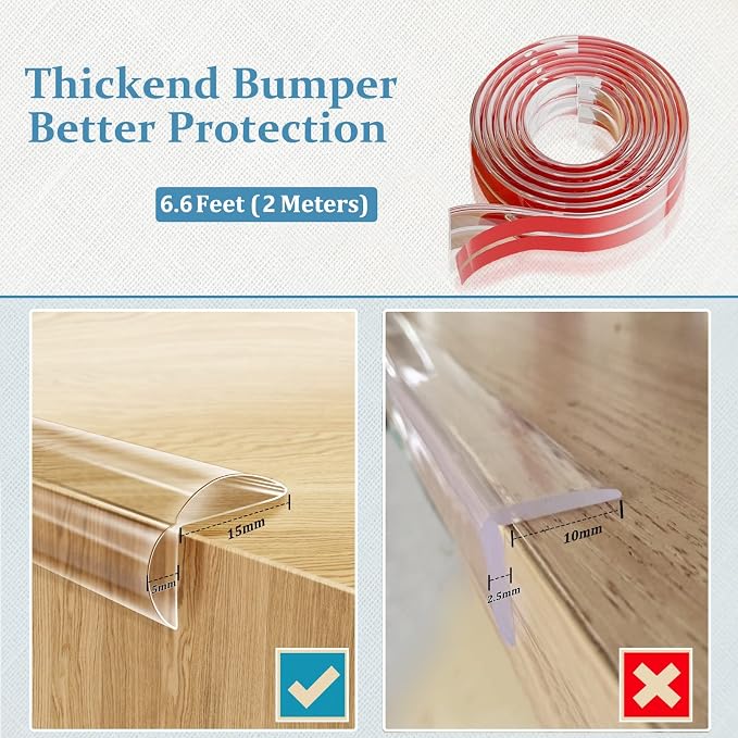 Edge Protector Baby Proofing Corner Protectors Silicone Desk Edge Cushion Child Safety Edge Covers Bumper for Table, Cabinets, Crib, 6.6 ft x 1.2 Inch Edge Protector Strip with 4 Pack Corner Guards