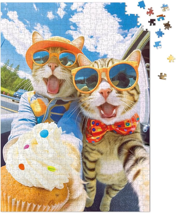 1000 Pieces Jigsaw Puzzles for Adults and Teens and Family Happy Game Time Animal Cute Funny Puzzle (Cats' Selfie)
