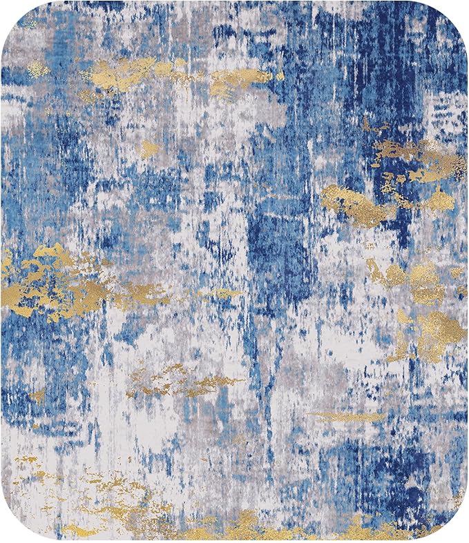 RELEANY Washable Area Rugs 5'x8' Non-Slip Modern Abstract Soft for Living Room Entryway Bedroom Kitchen, Print Pattern, Grey Blue Gold/Golden